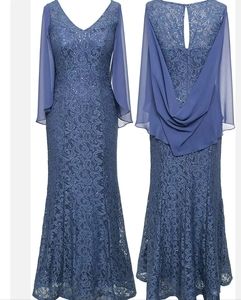 New Ignite Evenings Women's Sequin Lace Beaded Cape Gown Dress Formal